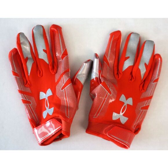 Under Armour 1368851-860 Men's Sz Large Dark Orange/Silver F8 Football Gloves - Picture 1 of 4